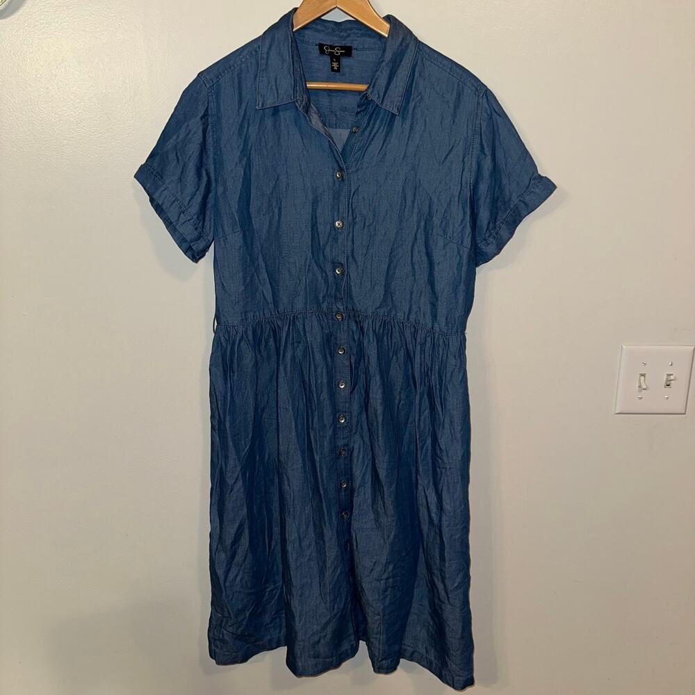 Jessica Simpson Chambray Button Front Shirt Dress Blue Size L